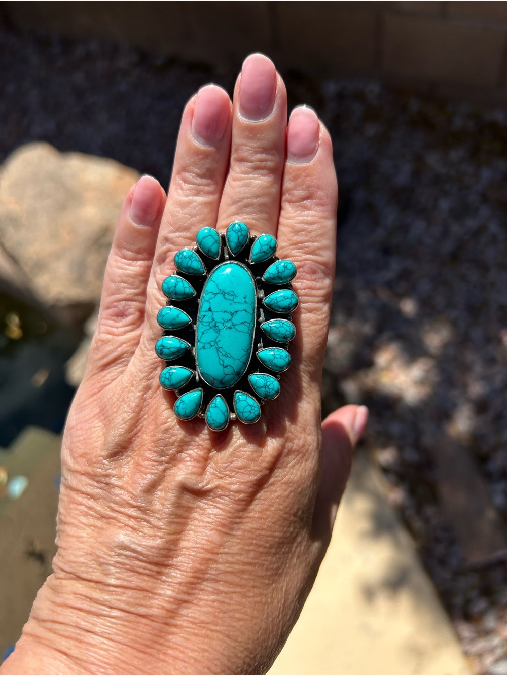 Turquoise Teardrop Cluster Ring - Bold Blue-Green Statement